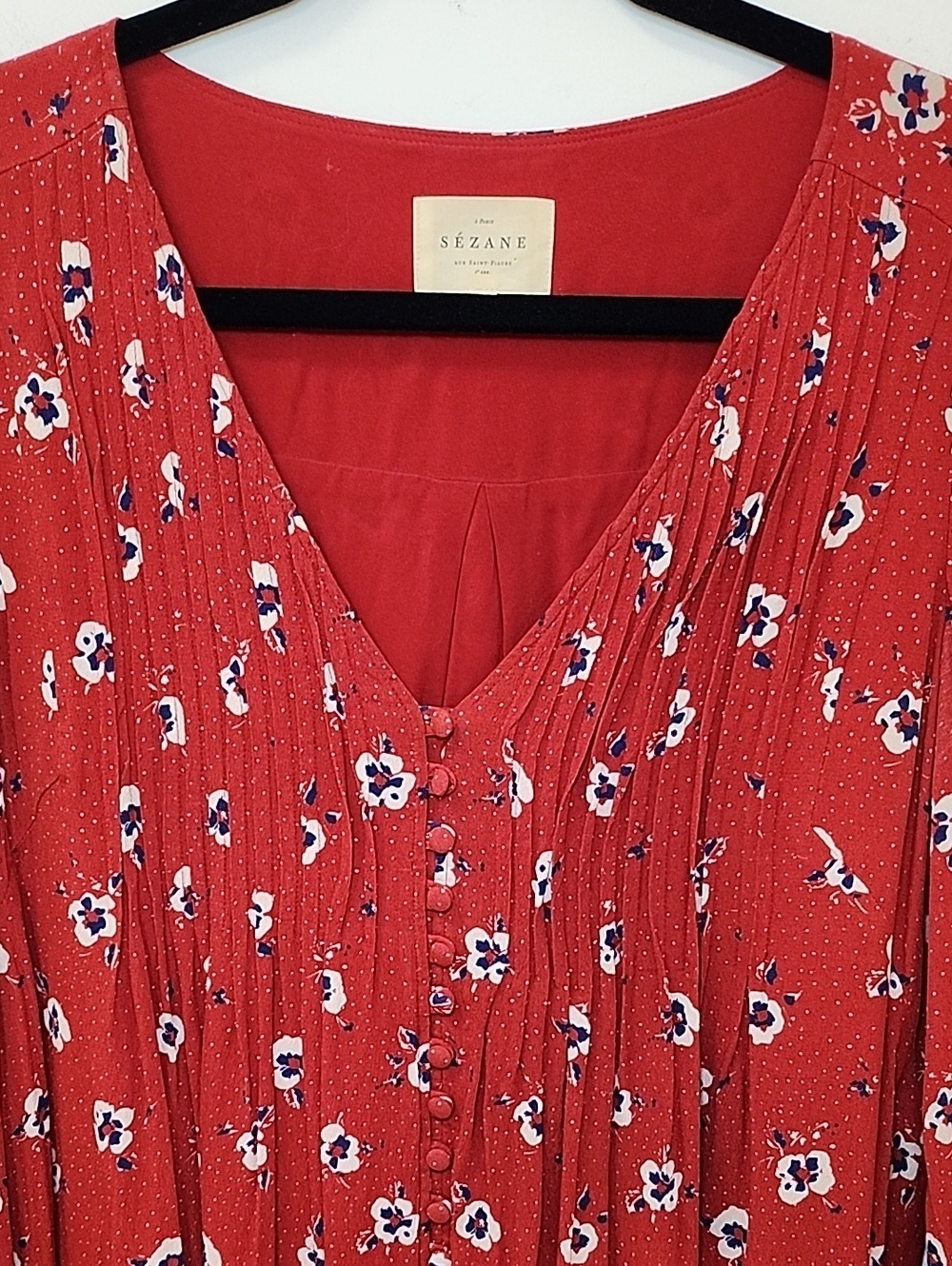 Sézane Joe dress in red floral print long sleeves button-front design Size 38/6 - Picture 10 of 16